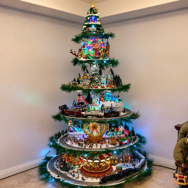Árbol de Navidad Gigante 3,00m con Tren, Noria y Luces LED | Promoción Anticipada de Navidad 2026