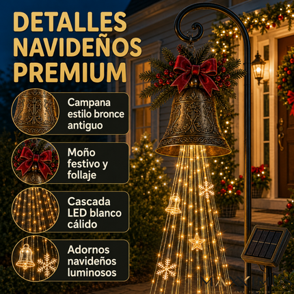 Campana Navideña Solar con Cascada de Luces LED — Promoción Anticipada de Navidad: Llevá 2 y Pagá 1