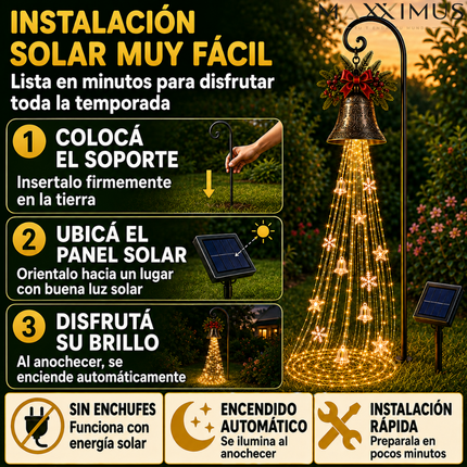 Campana Navideña Solar con Cascada de Luces LED — Promoción Anticipada de Navidad: Llevá 2 y Pagá 1